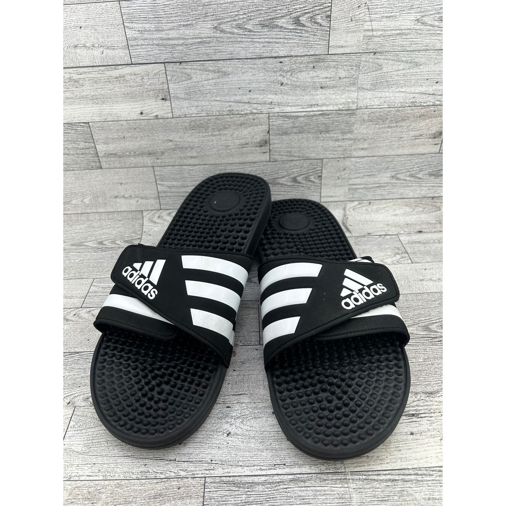 Adidas Adissage Men Black White Massage Footbed Slide Sandals F35580 Size‎ 12